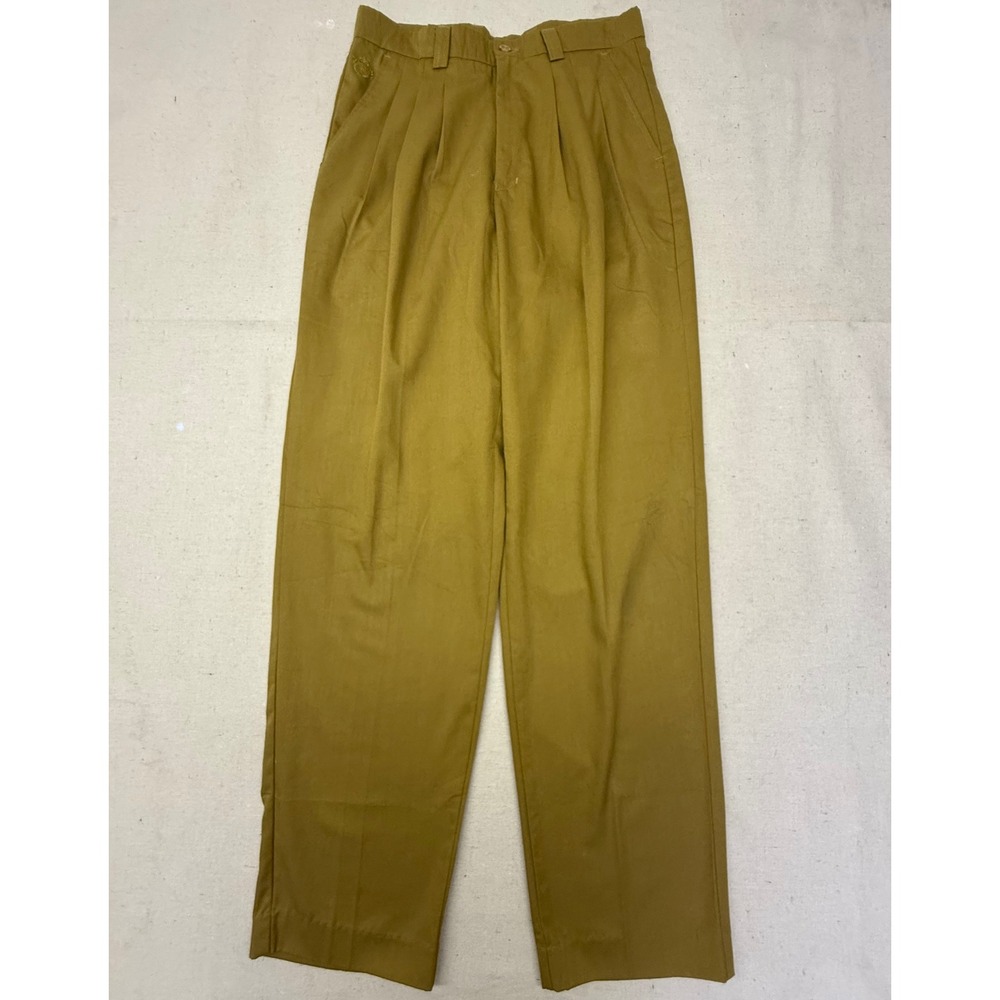Vintage Pleated High Waisted Trousers Mustard Gold Twill Crest Logo Pants 26x31